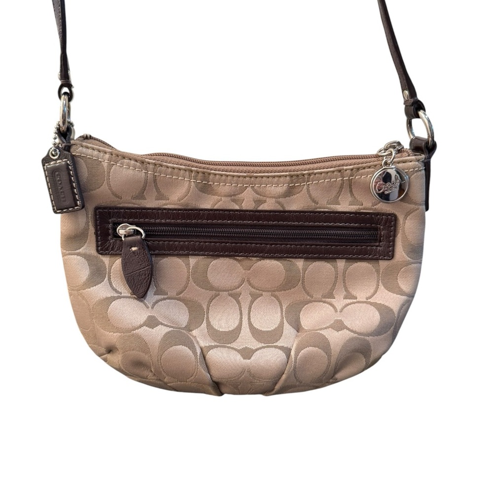 Coach Beige Khaki Signature Crossbody with Brown Trim